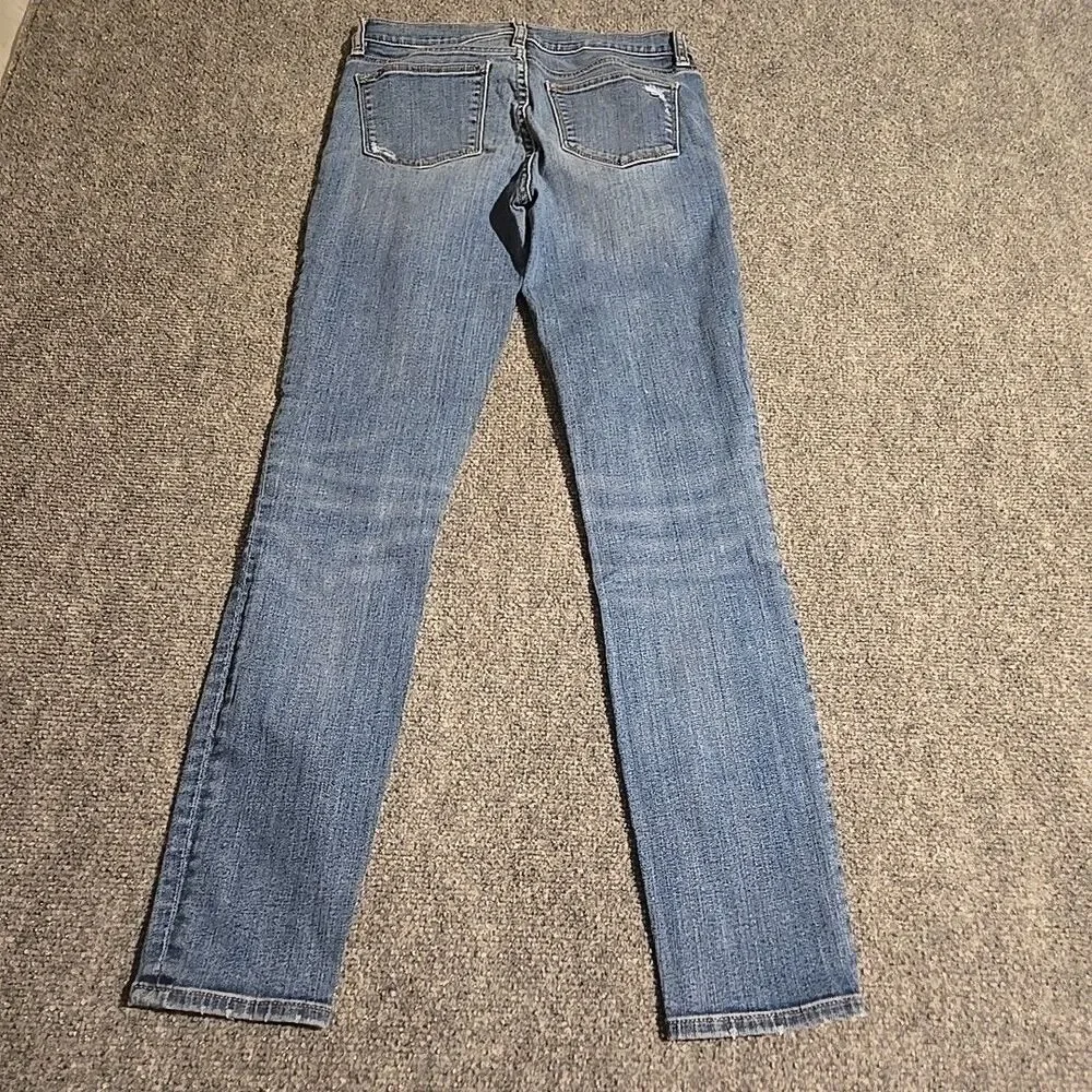 J. CREW Jeans Women’s Size 29 Blue Stretch Straight Distressed Pockets Zip